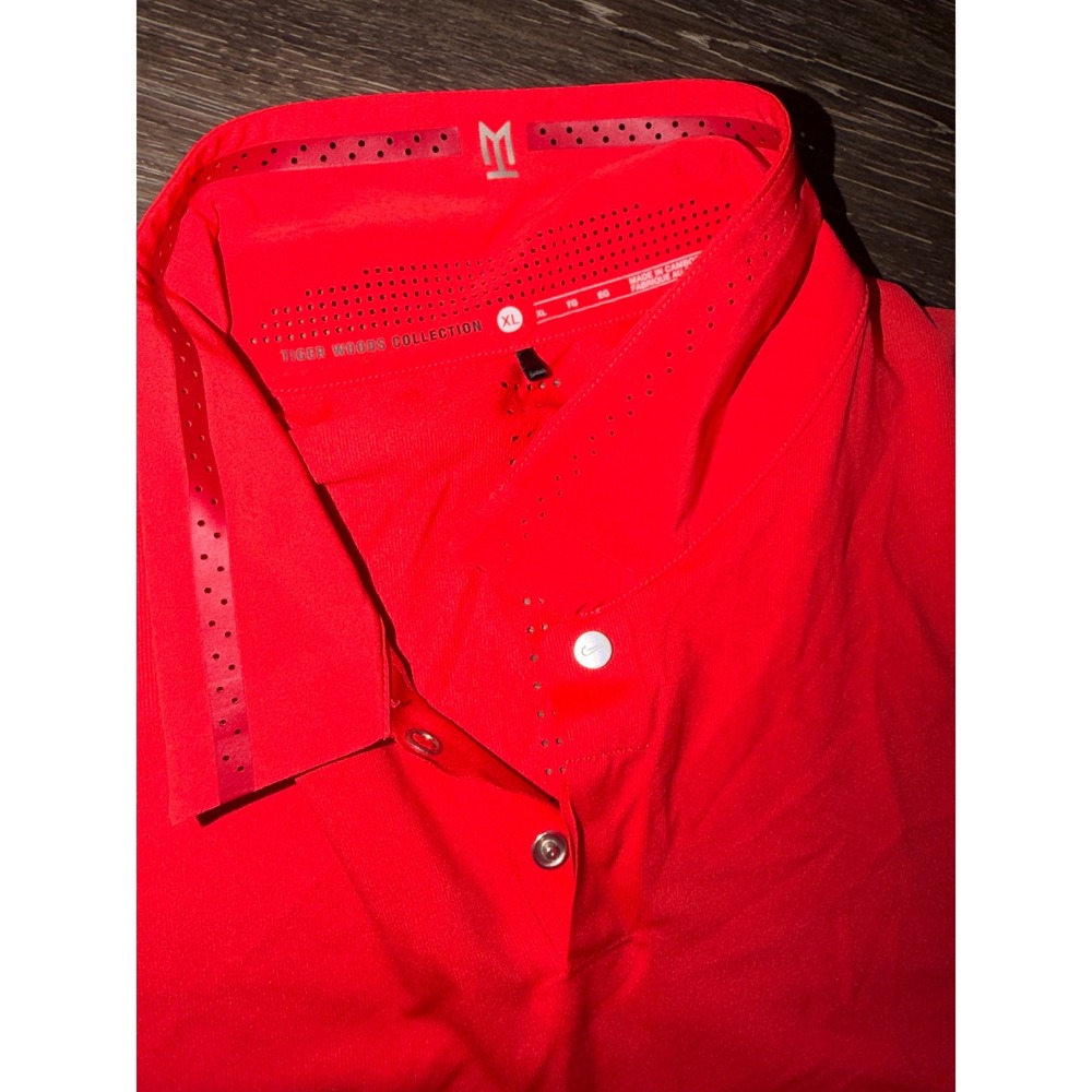 Nike Tiger Woods Collection Mens XL Red Blade Collar Golf Polo Shirt Perforated‎